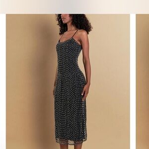 Endless Rose Premium Pearl Beaded Black Maxi Dress Sz S